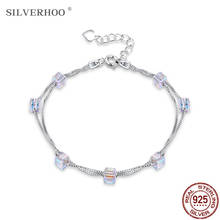 SILVERHOO-pulsera de plata de ley 925 para mujer, brazalete geométrico cuadrado de cristal austriaco, joyería fina, regalo de aniversario 2024 - compra barato