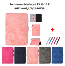 Capa para huawei mediapad t5 10 caso 10.1 couro do plutônio para almofada de mídia t5 10.1 caqa AGS2-W09 l09 l03 w19 fundas + uma caneta stylus 2024 - compre barato