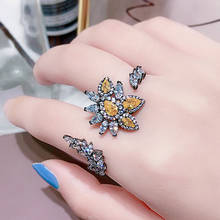 Kinel anel cristal de zircônia flor para mulheres, joia vintage para casamento joia dedo folha festa coquetel 2024 - compre barato