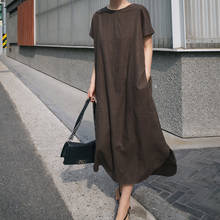 Vestido holgado informal de algodón y lino para mujer, vestido holgado de manga corta con cuello redondo, talla grande, Z341, 2020 2024 - compra barato