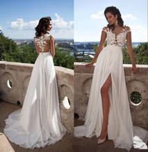 Slit Wedding Dresses A-line Cap Sleeves Chiffon Lace Beach Dubai Saudi Arabia Boho Wedding Gown Bridal Vestido De Noiva 2024 - buy cheap