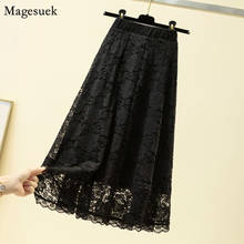 Autumn Casual Lace Black Skirt High Waist Loose skirts womens 2021 New Floral Mid-Calf Oversized Women Skirt Mujer Faldas 9833 2024 - buy cheap