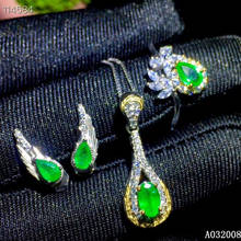 Brincos de prata esterlina 925, bijuterias femininas clássicas esmeralda natural, pingente de anel 2024 - compre barato