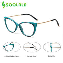 Soolala óculos de leitura feminino, óculos de leitura em liga metálica de olho de gato com lentes transparentes, armação de óculos + 1.0, 1.5, 2.0, 2.5, 3.0 para 4.0 2024 - compre barato