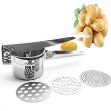 Ricer de patatas de acero inoxidable, herramienta para hacer puré de patatas, con 3 discos intercambiables de finura, 1 unidad 2024 - compra barato