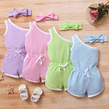 0-24M Baby Girl 3pcs Summer Set Sleeveless Slant Shoulder Bodysuits Casual Headband Lace Up Pants Newborn Girls Clothes Set 2024 - buy cheap