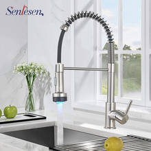 Senlesen Kitchen Faucet LED Spout Spring Brushed Nickle Swivel Sprayer Vessel Sink Mixer Tap Single Handle Kitchen Sink 2024 - buy cheap