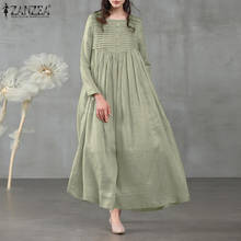 Zanzea-vestido feminino plissado com manga longa, elegante, vestido feminino, plissado, gola sqaure 2024 - compre barato