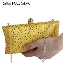 SEKUSA-Bolso de noche con diamantes de imitación para mujer, bandolera con cadena de metal, pequeño, para fiesta 2024 - compra barato