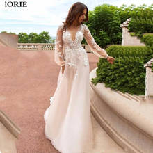 LORIE A Line Lace Wedding Dresses Puff Sleeve Boho Lace Bride Dresses Romantic Buttons Back Vestidos de novia 2024 - buy cheap