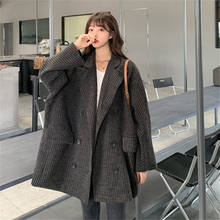 2022 New Autumn Winter Woolen Blazers Suit Jacket Women Clothing Big Size Korean Loose Long Blazer Coats Female Outerwear N1068 2024 - buy cheap