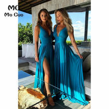 Empire Blue Bridesmaid Dresses Long Tank V-Neck Maid of Honor Front Slit Chiffon Backless Bridesmaid Dress 2024 - buy cheap