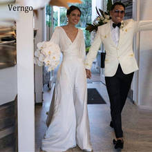 Verngo Simple Elegant Silk Chiffon Satin Beach Wedding Dress Deep V Neck Pufff Sleeve Side Slit Backless Bridal Party Gowns 2024 - buy cheap