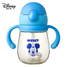 380ml disney mickey dos desenhos animados copo de alimentação do bebê crianças garrafa de palha copos com alça de água leite bebendo garrafas 2024 - compre barato