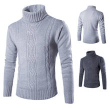 Warm Male Sweater Pullover Slim Solid High Lapel Jacquard Hedging British Men's Clothing Mens Turtleneck clothes 2024 - compre barato