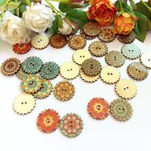 50pcs 20mm/25mm Wooden buttons Round Pattern Vintage flower Buttons Handmade Craft DIY Decoration Clothing Accessories Sewing 2024 - buy cheap