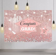 Rose Gold Congrats Grad Backdrop for Photography Pink Graduation Congratulations Class of 2021 Prom Party Supplies Decorations 2024 - buy cheap