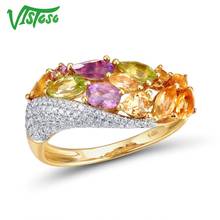 VISTOSO Genuine 14K 585 Yellow Gold Sparkling Diamond Fancy Citrine Amethyst Peridot Lady Ring Anniversary Chic Fine Jewelry 2024 - buy cheap