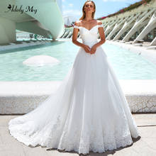 Adoly Mey Gorgeous Appliques Court Train A-Line Wedding Dresses 2020 Luxury Sashes Beaded Boat Neck Lace Up Princess Bride Gown 2024 - buy cheap