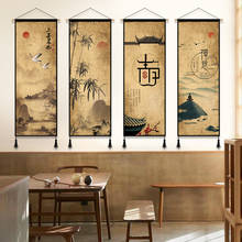 Chinese Ink Painting Landscape Canvas Decorative Painting Living Room Zen Retro Wall Art Poster Wood Scroll Wall Hanging Decor 2024 - buy cheap