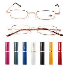 1pc presbiopia óculos com caneta caixa de tubo portátil fino armação de metal óculos de leitura mulheres homens visão cuidados eyewear + 1.00 ~ + 4.00 2024 - compre barato