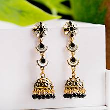 Brincos retrô com flores vermelhas, brincos de bollywood indiano, kundanem jhumka, para mulheres, miçangas étnicas, tassel, sino, bijuteria fashion 2024 - compre barato