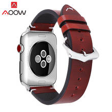 Correa de cuero genuino para Apple Watch 4 5, 38mm, 42mm, 40mm, 44mm, Retro, rojo, azul, para iWatch 1, 2, 3 2024 - compra barato