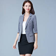 New 2021 Women Plaid Blazers Jackets Suit Ladies 3/4 Sleeve Work Wear Blazer Plus Size Casual Female Outerwear OL Coat top Y987 2024 - buy cheap