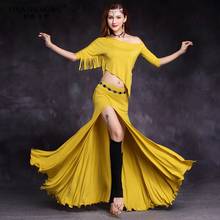 Women Modal Dance Wear Off-shoulder Top Side Slit Skirt Belly Dance Practice Costume Suit For Girls 2Pcs Set Tassel Top Skirt 2024 - buy cheap