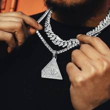 D & Z Bling Iced Out Triangle глаз иллюминатов кулон ожерелье для мужчин CZ камень треугольник египетская Пирамида геометрическая для хип-хопа 2024 - купить недорого