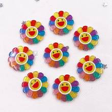 Mini girasol de colores brillantes, 20mm, hoja acrílica de fondo plano, aplique de patrón en miniatura, bricolaje, álbum de recortes de boda, artesanías de decoración del hogar 2024 - compra barato