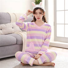 H5707 Flannel Pajamas Women Coral Fleece Autumn Winter Warm Nightwear Girls Long Sleeve Thick Sweet Comfortable Sleepwear Suit 2024 - buy cheap