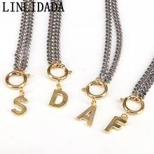 5Pcs Gold A-Z Letter Pendant Necklace for Men Women Copper Metal Curb Cuban Chain Jewelry 2024 - buy cheap
