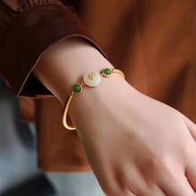New Design Lucky Bracelet With Natural Hotan Chalcedony Gourd Hand Chain Vintage Matte Gold Jewelry For Women Birthday Gift 2024 - buy cheap