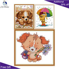 Joy Sunday Cute Pupy Home Decor DA397 DA411 KB096 14CT 11CT Stamped Counted Umbrella Flower Dog Needlework Cross Stitch Kit 2024 - buy cheap