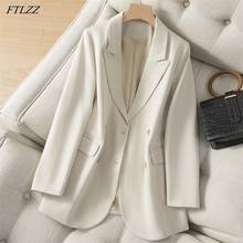 FTLZZ New Spring Autumn Office Ladies Turn-down Collar Double Breasted Blazer Casual Women Solid Long Sleeve Blazer 2024 - buy cheap