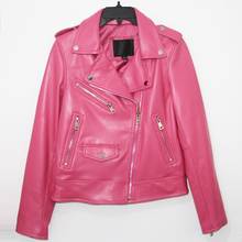 Chaquetas ajustadas de cuero genuino para mujer, chaqueta de piel de oveja, de ante, color rosa, de alta calidad 2024 - compra barato