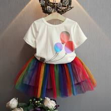 Thunderers Summer New Baby Girl Clothes Cat And Balloon Cartoon Short-sleeved T-shirt Rainbow Skirt 2pcs Suit Girls Clothing Set 2024 - buy cheap