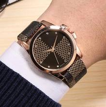 Relógio xadrez de couro feminino, relógio casual empresarial com mostrador de ouro rosa de quartzo 2024 - compre barato