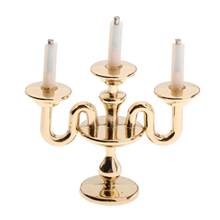 1:12 Scale 1pc 3-arm Miniature Candlesticks Candelabra Dollhouse White Candles Furniture Toy Doll House Accessories 2024 - buy cheap