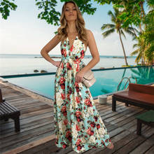 Fashion Summer Women Boho Long Maxi Dress Backless Sleeveless V Neck Flower Casual Dress Evening Party Beach Dresses Sundress 2024 - buy cheap