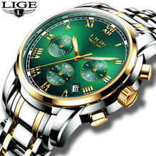 Watches Mens 2022 LIGE Top Brand Luxury Green Fashion Chronograph Male Sport Waterproof All Steel Quartz Clock Relogio Masculino 2024 - buy cheap