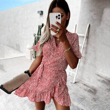 Women Summer Short Sleeve Mini Dresses Fashion Print V-neck Ruffle Patchwork Casual Vintage Butterfly Sleeve Wrap Dress Femme 2024 - buy cheap