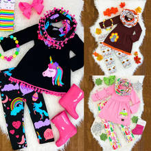 XMAS Kids Baby Girls Outfits Clothes Sets Cartoon Print T-shirt Tops Dress+Long Pants+Headband Set 2024 - buy cheap