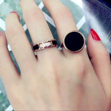 YUN RUO-anillos negros con incrustaciones de circonita CNC, joyería de acero de titanio, Color oro rosa, regalo de cumpleaños para mujer, nunca se decolora, envío directo 2024 - compra barato