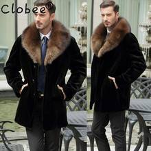 Negro cálido pantalón corto casual faux Mink abrigo de piel de conejo para hombre chaqueta de cuero hombres abrigos vellous invierno suelto térmico abrigo de piel collar 2024 - compra barato