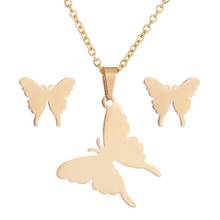 Asjerlya moda animal conjunto de jóias borboleta de aço inoxidável colar brincos para mulheres cor de ouro colar gargantilha 2024 - compre barato