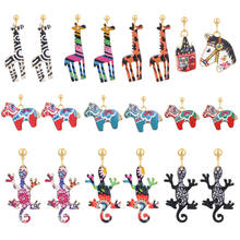 Small Animal Horse Gecko Korean Drop Earrings Women Cute Ponys Giraffe Enamel Dangle Earring Female Fashion Jewelry oorbellen 2024 - buy cheap