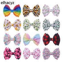 10pcs/lot Chic Big Print 6" Waffle Fabric Hair Bow With/Without Clip For Girls Popular Headwear Kids Soft DIY Hair Accessories 2024 - buy cheap