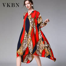 VKBN 2020 Spring and Summer Dress women Leopard Long Sleeve V-Neck Irregular Plus Size Women Dress 2024 - buy cheap